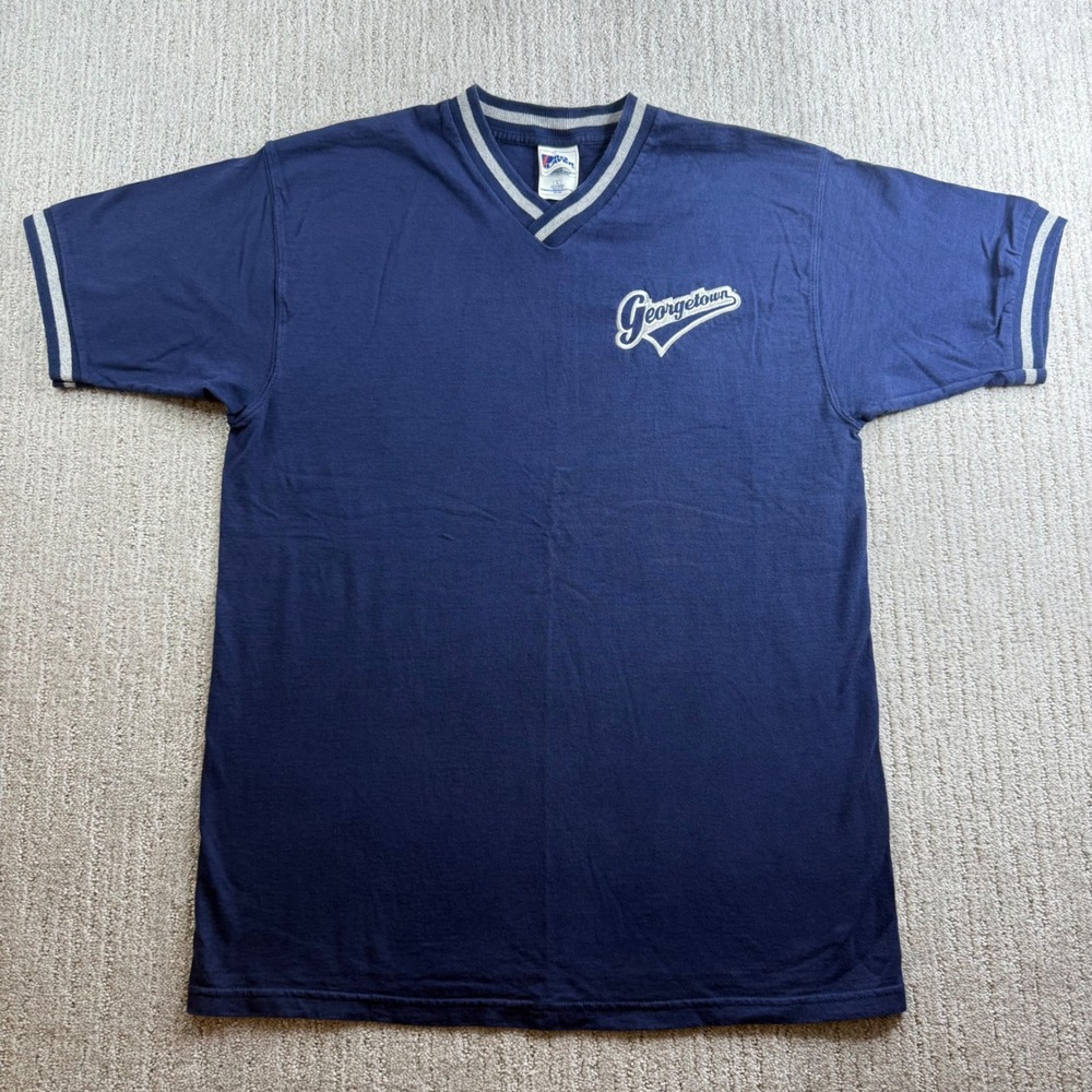 Vintage Georgetown Hoyas V-Neck T-Shirt Mens Size Large Blue Pro Player